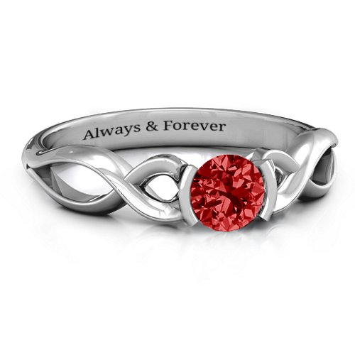 Half Bezel Infinity Ring – Sterling Silver with Garnet