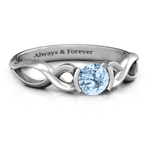 Half Bezel Infinity Ring – Sterling Silver with Aquamarine