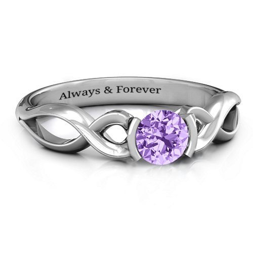 Half Bezel Infinity Ring – Sterling Silver with Amethyst