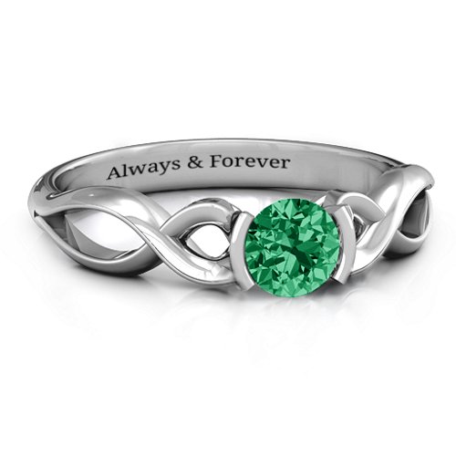 Half Bezel Infinity Ring – Sterling Silver with Emerald