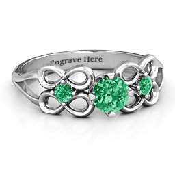 Quad Infinity Ring with Center stone and Dual Accent Ring in 925 Sterling Silver with Emerald