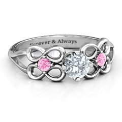 Quad Infinity Ring with Center stone and Dual Accent Ring – Sterling Silver with Cubic Zirconia and Pink Tourmaline