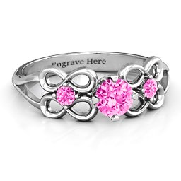 Quad Infinity Ring with Center stone and Dual Accent Ring in 925 Sterling Silver with Pink Tourmaline