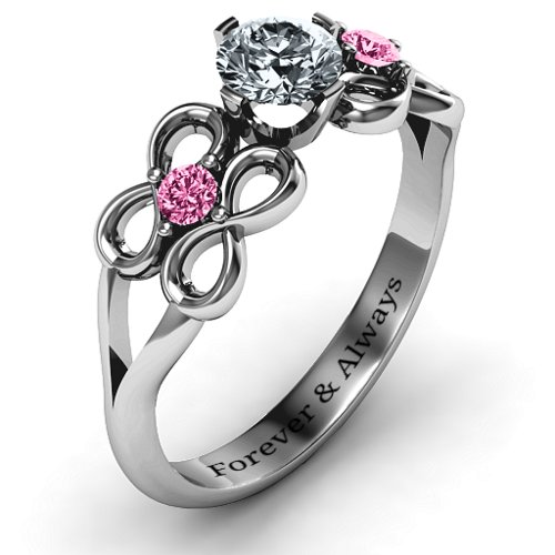 Quad Infinity Ring with Center stone and Dual Accent Ring – Sterling Silver with Cubic Zirconia and Pink Tourmaline