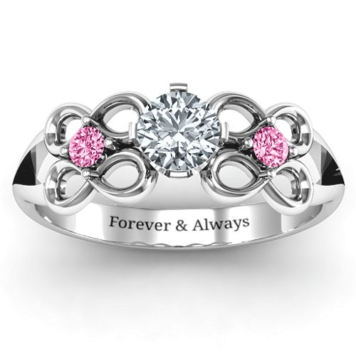Quad Infinity Ring with Center stone and Dual Accent Ring – Sterling Silver with Cubic Zirconia and Pink Tourmaline