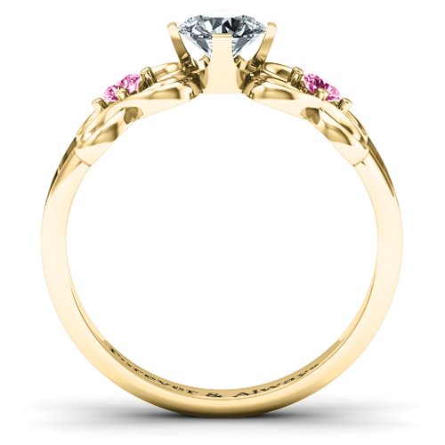 Quad Infinity Ring with Center stone and Dual Accent Ring – 10K Yellow Gold with Cubic Zirconia and Pink Tourmaline