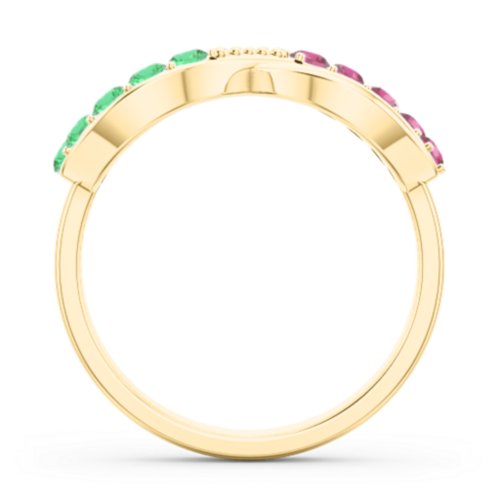 Birthstone Infinity Accent Ring – 10K Yellow Gold with Emerald and Ruby