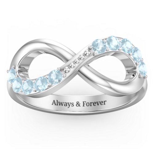 Birthstone Infinity Accent Ring – Sterling Silver with Blue Topaz