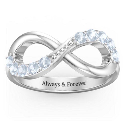 Birthstone Infinity Accent Ring – Sterling Silver with Aquamarine