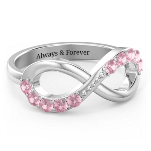 Birthstone Infinity Accent Ring – Sterling Silver with Pink Tourmaline