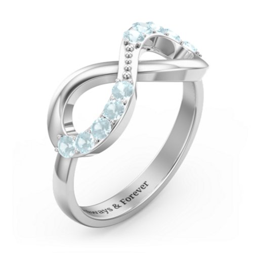 Birthstone Infinity Accent Ring – Sterling Silver with Aquamarine