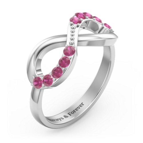 Birthstone Infinity Accent Ring – Sterling Silver with Ruby