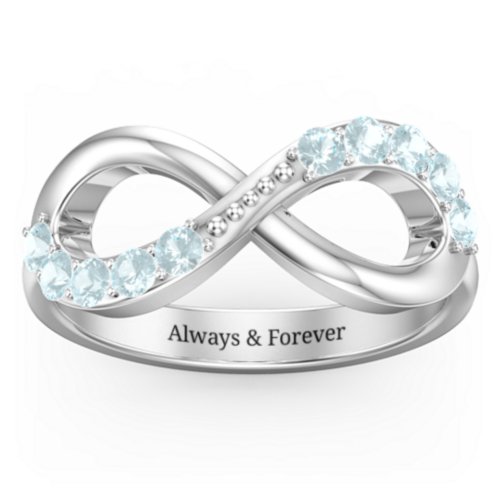 Birthstone Infinity Accent Ring – Sterling Silver with Aquamarine