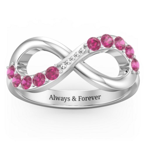 Birthstone Infinity Accent Ring – Sterling Silver with Ruby