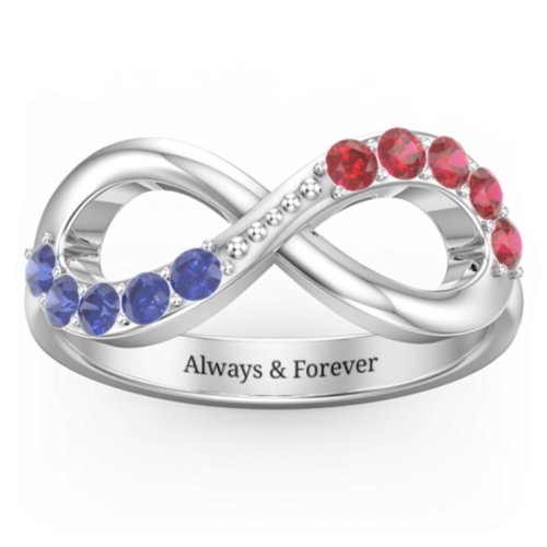 Birthstone Infinity Accent Ring – Sterling Silver with Blue Sapphire and Garnet