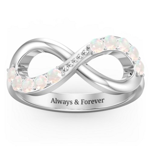 Birthstone Infinity Accent Ring – Sterling Silver with Opal