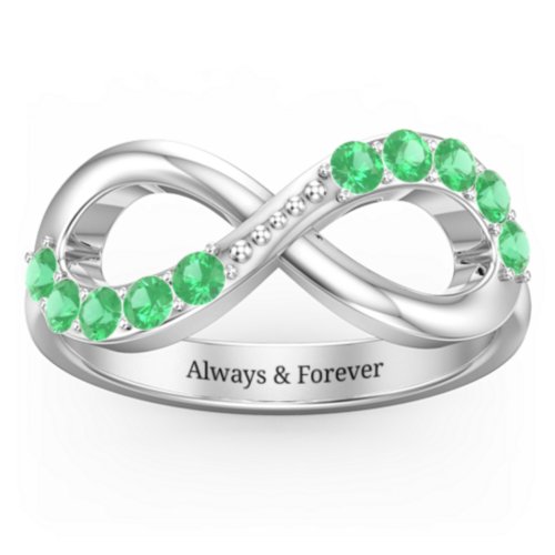 Birthstone Infinity Accent Ring – Sterling Silver with Emerald