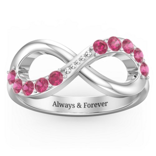 Birthstone Infinity Accent Ring – Sterling Silver with Ruby