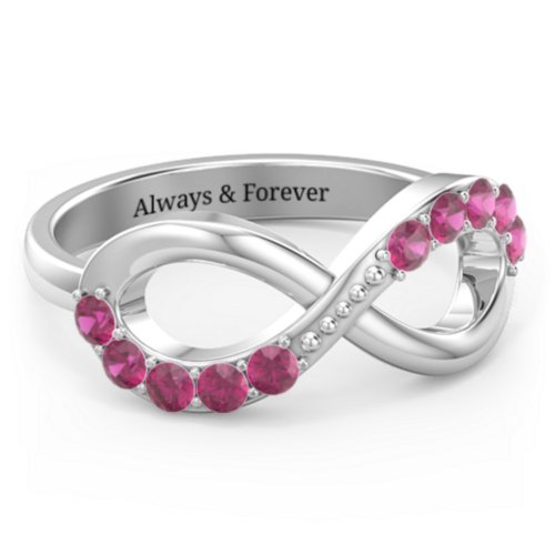 Birthstone Infinity Accent Ring – Sterling Silver with Ruby