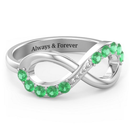 Birthstone Infinity Accent Ring – Sterling Silver with Emerald