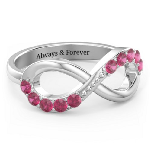 Birthstone Infinity Accent Ring – Sterling Silver with Ruby