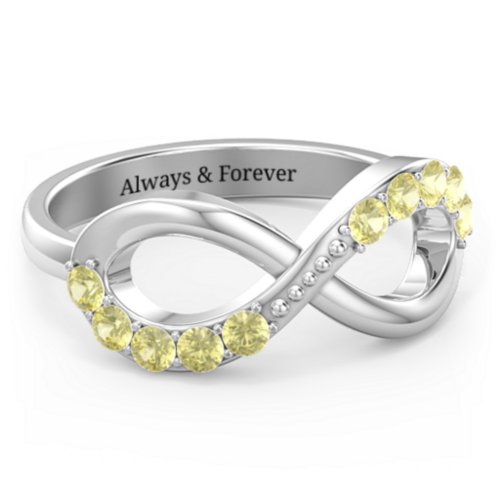 Birthstone Infinity Accent Ring – Sterling Silver with Citrine