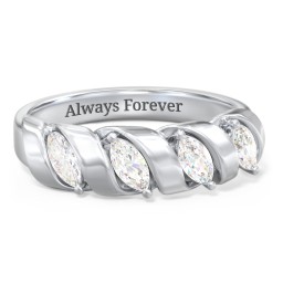 Spiral Marquise Row Ring in 925 Sterling Silver with Diamond and Citrine