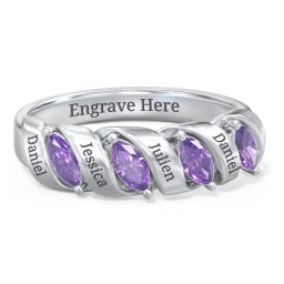 Spiral Marquise Row Ring in 925 Sterling Silver with Amethyst and Cubic Zirconia