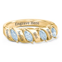 Spiral Marquise Row Ring in 10K Solid Yellow Gold with Aquamarine