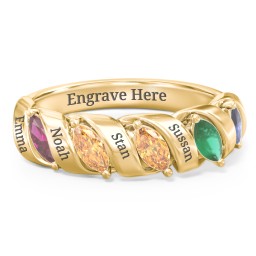 Spiral Marquise Row Ring in 10K Solid Yellow Gold with Ruby, Citrine, Emerald, and Blue Sapphire