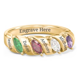 Spiral Marquise Row Ring in 10K Solid Yellow Gold with Emerald, Ruby, Cubic Zirconia, and Amethyst