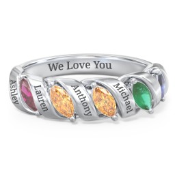 Spiral Marquise Row Ring in 925 Sterling Silver with Ruby, Citrine, Emerald, and Blue Sapphire