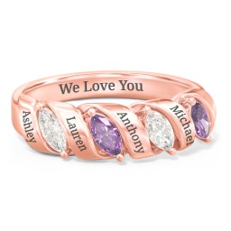 Spiral Marquise Row Ring in 10K Solid Rose Gold with Cubic Zirconia and Amethyst