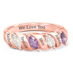 Spiral Marquise Row Ring in 10K Solid Rose Gold with Cubic Zirconia, Amethyst, and Citrine
