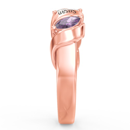 Spiral Marquise Row Ring – 10K Rose Gold with Cubic Zirconia and Amethyst
