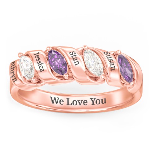 Spiral Marquise Row Ring – 10K Rose Gold with Cubic Zirconia and Amethyst