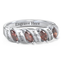 Spiral Marquise Row Ring in 925 Sterling Silver with Garnet