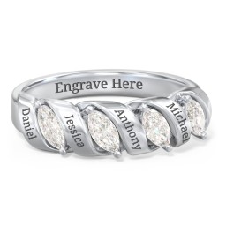 Spiral Marquise Row Ring in 925 Sterling Silver with Cubic Zirconia