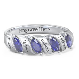 Spiral Marquise Row Ring in 925 Sterling Silver with Blue Sapphire