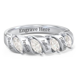 Spiral Marquise Row Ring in 925 Sterling Silver with Cubic Zirconia