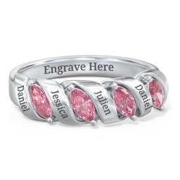 Spiral Marquise Row Ring in 925 Sterling Silver with Pink Tourmaline and Cubic Zirconia