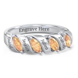 Spiral Marquise Row Ring in 925 Sterling Silver with Citrine and Cubic Zirconia