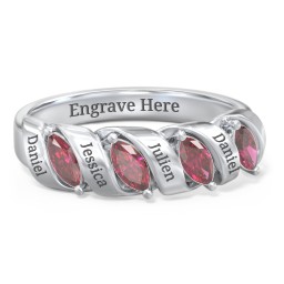Spiral Marquise Row Ring in 925 Sterling Silver with Ruby and Cubic Zirconia