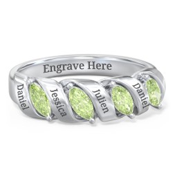 Spiral Marquise Row Ring in 925 Sterling Silver with Peridot and Cubic Zirconia