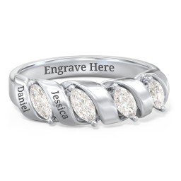 Spiral Marquise Row Ring in 925 Sterling Silver with Cubic Zirconia and Citrine