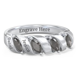 Spiral Marquise Row Ring in 925 Sterling Silver with Smokey Quartz and Citrine