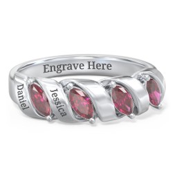 Spiral Marquise Row Ring in 925 Sterling Silver with Ruby and Citrine