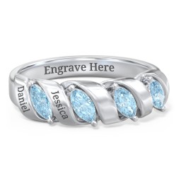 Spiral Marquise Row Ring in 925 Sterling Silver with Blue Topaz and Citrine