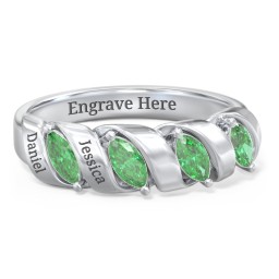 Spiral Marquise Row Ring in 925 Sterling Silver with Emerald and Citrine
