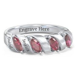 Spiral Marquise Row Ring in 925 Sterling Silver with Ruby and Citrine